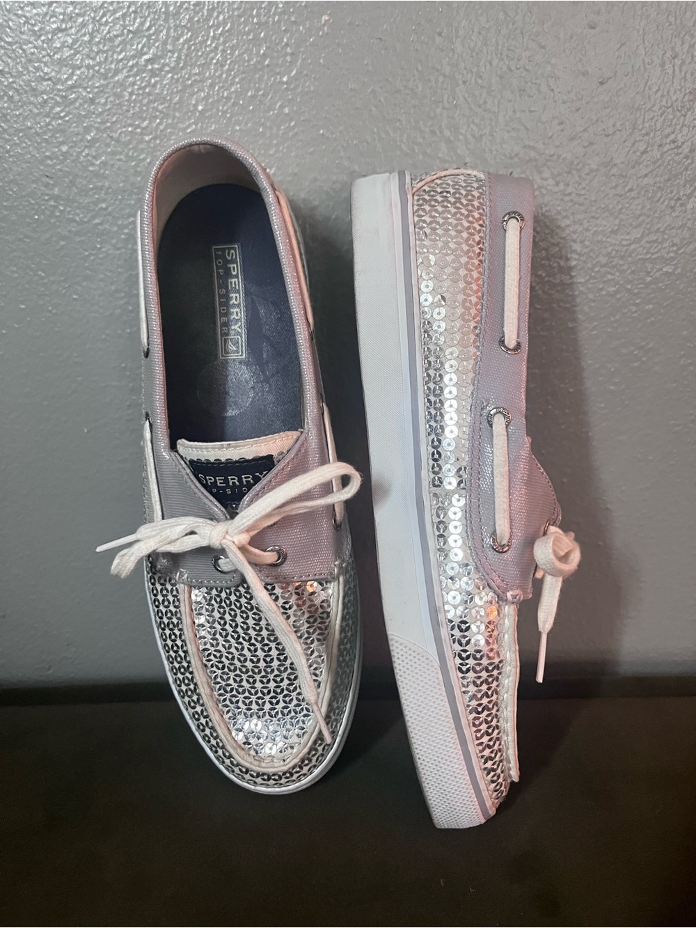 Sperry Silver Sequin Deck Shoes for Women
